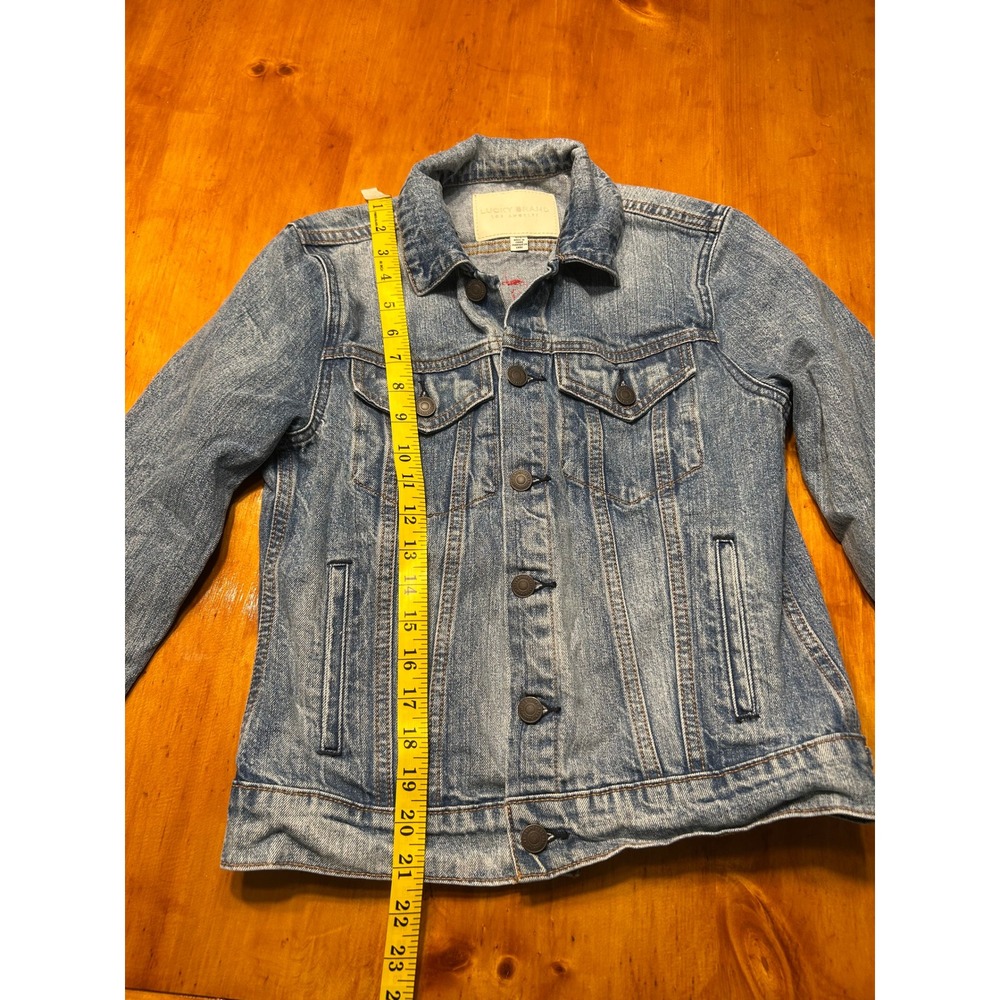 Lucky Brand City of Angels Denim Jacket Womens Small Blue Light Wash Rose Patch - Picture 4 of 13